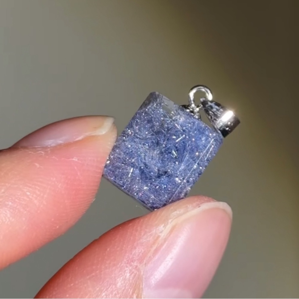 Dumortierite in Quartz Pendant with S925 Sterling Silver Bail